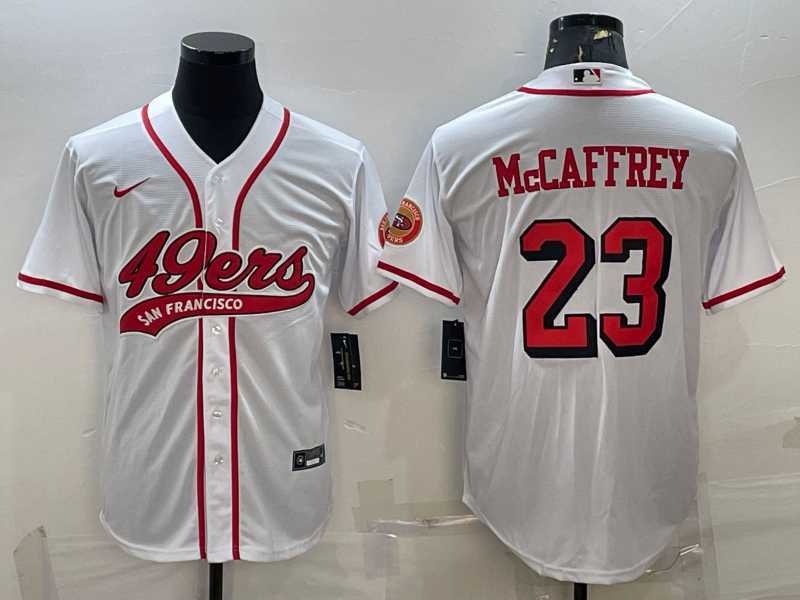 Mens San Francisco 49ers #23 Christian McCaffrey New White With Patch Cool Base Stitched Baseball Jersey